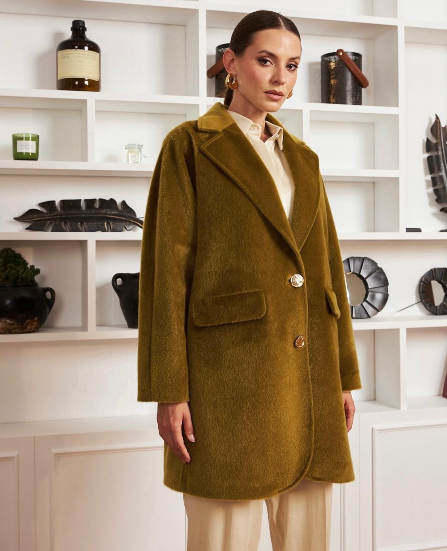 Resim Dügmeli Kaşe Kaban