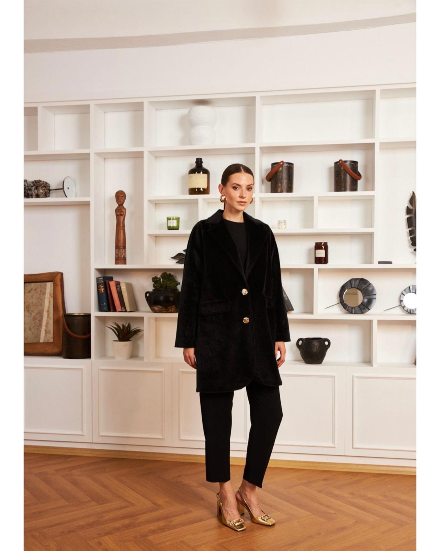 Resim Dügmeli Kaşe Kaban