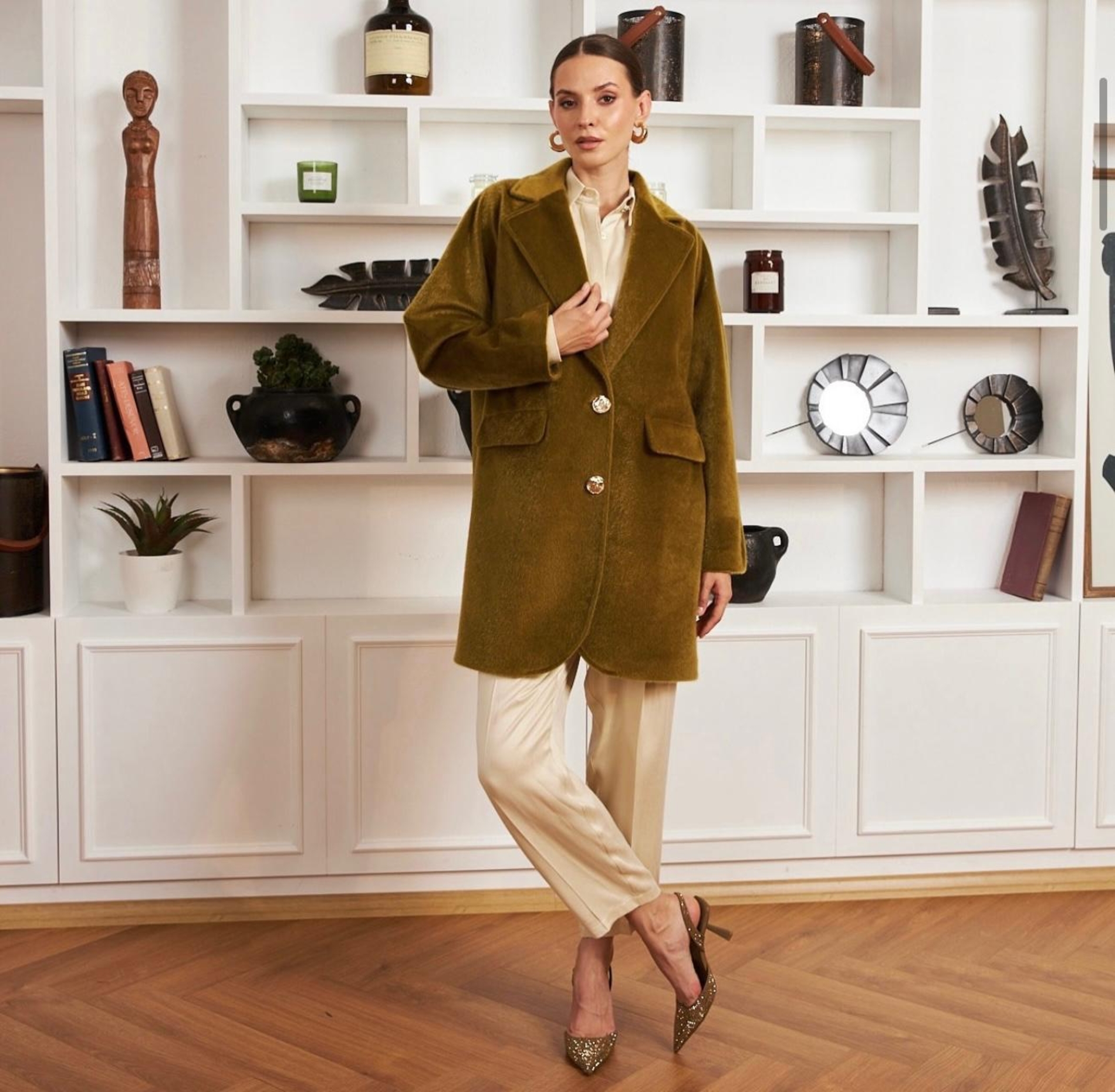 Resim Dügmeli Kaşe Kaban